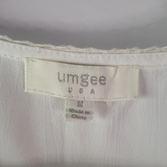 UMGEE Ivory Tunic Crochet Lace Detail 3/4 Length Sleeves Semi-Sheer Size Medium - Picture 6 of 13